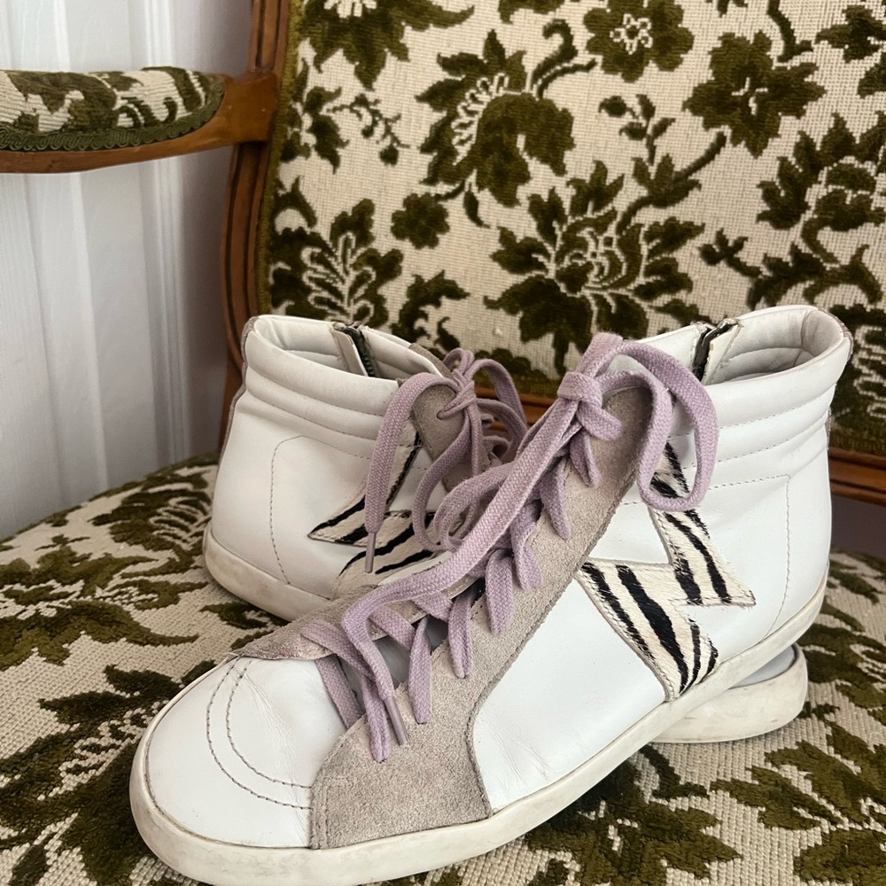 Sam Edelman White and Lavender High-Top Sneakers